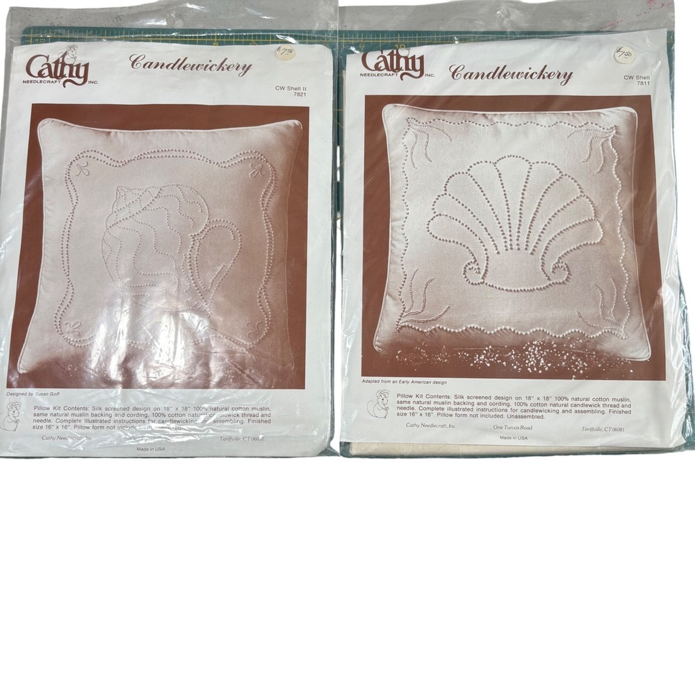 VTG Cathy Needlecraft Candlewick Pillow Kits‎ Set of 2 Seashell 7811 7821